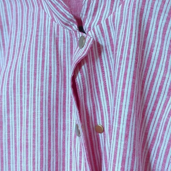Chico’s Reversible Pink Railroad Striped To Solid Linen Jacket sz 1 Medium - Picture 7 of 10